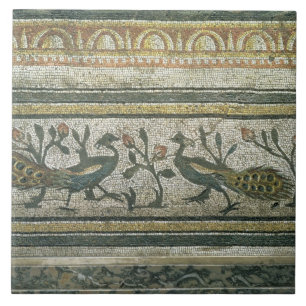 Zwei Pfaus, dekoratives Grenzdetail von einem mosa Fliese