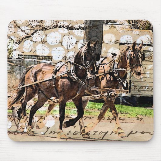 Zwei Pferd Team Mixed Media Collage Mousepad (Vorne)