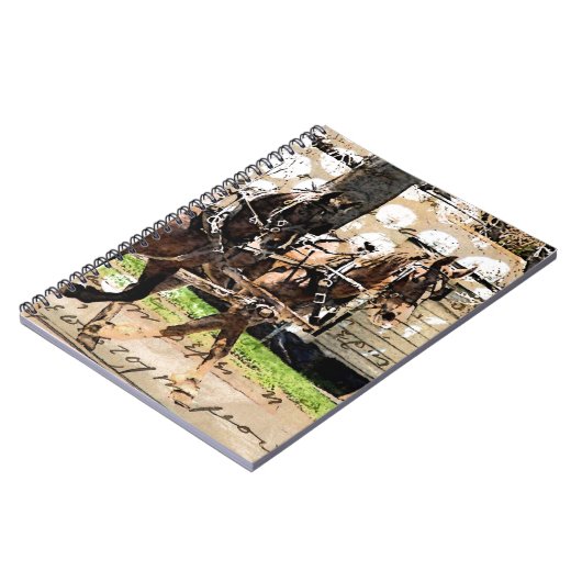 Zwei Pferd Team Mixed Media Collage Notizblock (Linke Seite)