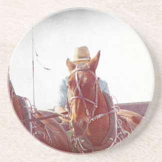 Zwei Pferde-Amish-Gespann Faux-Vintage Getränkeuntersetzer
