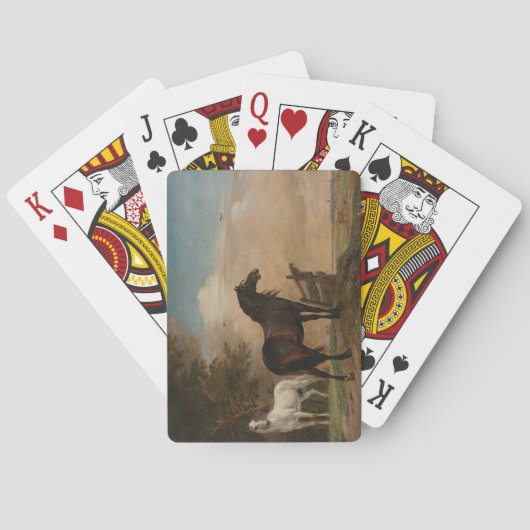 Zwei Pferde auf einer Wiese nahe dem Tor (Paulus P Spielkarten (Rückseite)