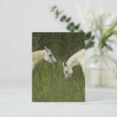 Zwei Pferde fressen Gras Postkarte (Stehend Vorderseite)