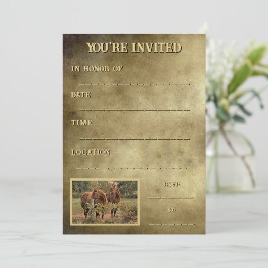 Zwei Pferde für diese Landschaft oder den landwirt Einladung (Stehend Vorderseite)