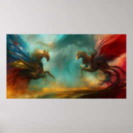 Zwei Pferde galoppieren moderne abstrakte Kunst 2  Poster