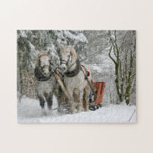 Zwei Pferde Gezeichnet Open Sleigh auf dem Snowy P Puzzle (Horizontal)