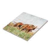 Zwei Pferde im Entwurf sind arbeitsbereit Fliese (Seite)