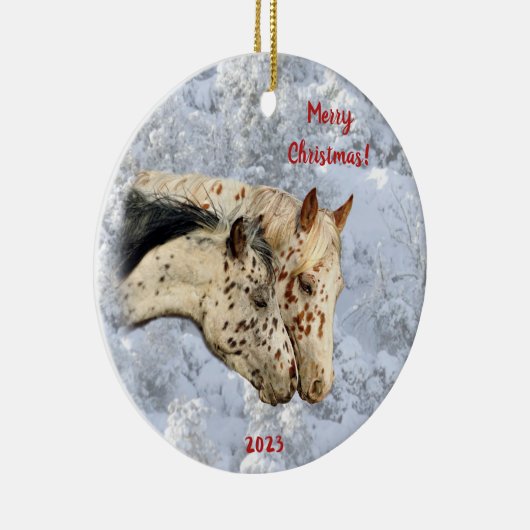 Zwei Pferde im Schnee Keramik Ornament (Rechts)