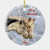 Zwei Pferde im Schnee Keramik Ornament (Hinten)