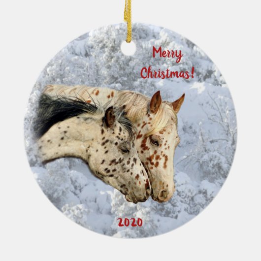 Zwei Pferde im Schnee Keramik Ornament (Hinten)