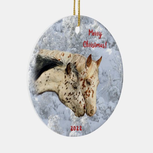 Zwei Pferde im Schnee Keramik Ornament (Rechts)