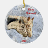 Zwei Pferde im Schnee Keramik Ornament (Vorne)