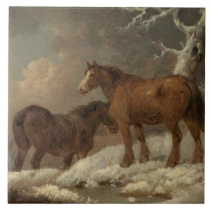 Zwei Pferde im Schnee (Winterlandschaft) Fliese