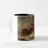 Zwei Pferde im Schnee (Winterlandschaft) Zweifarbige Tasse (Vorderseite Links)