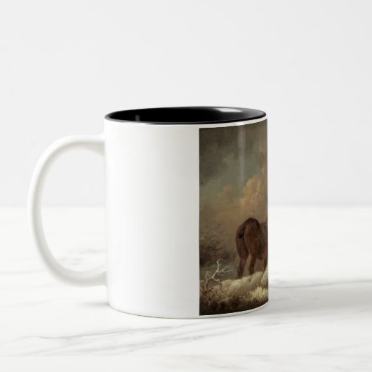 Zwei Pferde im Schnee (Winterlandschaft) Zweifarbige Tasse (Links)