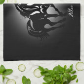 Zwei Pferde in der Liebe Schwarz-weißes Pferdefreu Geschirrtuch (Gefaltet)