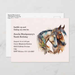 Zwei Pferde mit Feather Décor Boho Geburtstagspart Einladungspostkarte
