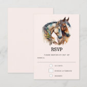 Zwei Pferde mit Feather Dekorationen Boho Hochzeit RSVP Karte (Vorne/Hinten)