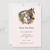 Zwei Pferde mit Feather Dekorationen Boho Hochzeit Save The Date (Vorderseite)