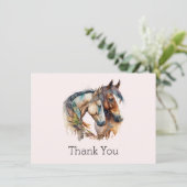 Zwei Pferde mit Feather Dekorationen Boho Vielen D Dankeskarte (Stehend Vorderseite)