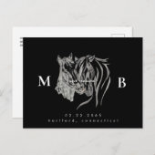 Zwei Pferde Monogram Black Wedding Save the Date Postkarte (Vorne/Hinten)
