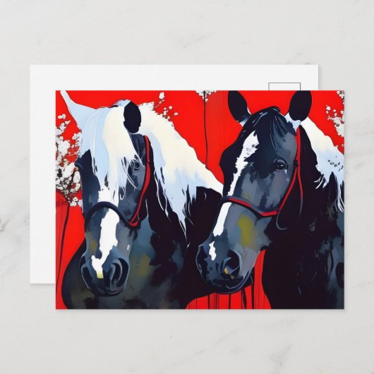 Zwei Pferde Postkarte (Vorne/Hinten)