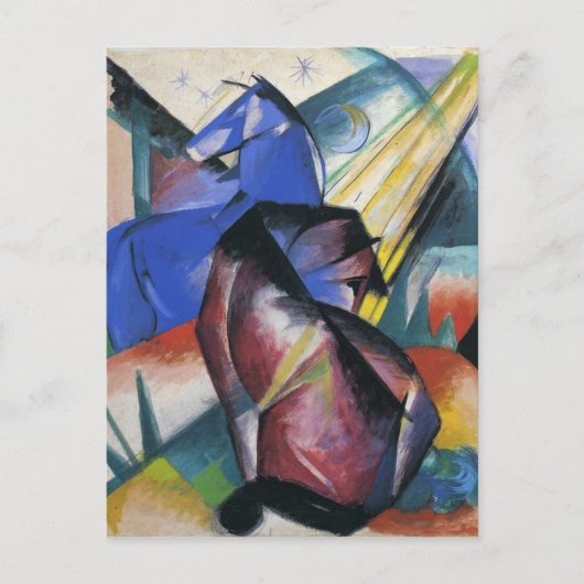 Zwei Pferde, rot und blau von Franz Marc Postkarte (Vorderseite)
