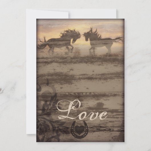 Zwei Pferde Rustikaler Western Hochzeit lädt ein Einladung (Rückseite)