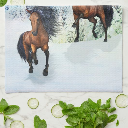Zwei Pferde - Schneeerlebnis Handtuch (Gefaltet)