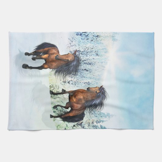 Zwei Pferde - Schneeerlebnis Handtuch (Horizontal)