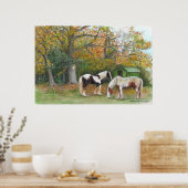 Zwei Pferde und ein Sinti und Roma Waggon - Canvas Poster (Küche)