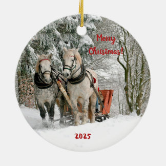 Zwei Pferde und Schlitten im Schnee Keramik-Orname Keramik Ornament