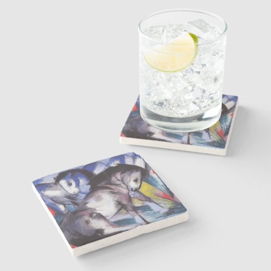 Zwei Pferde (von Franz Marc) Steinuntersetzer (Seitenansicht)