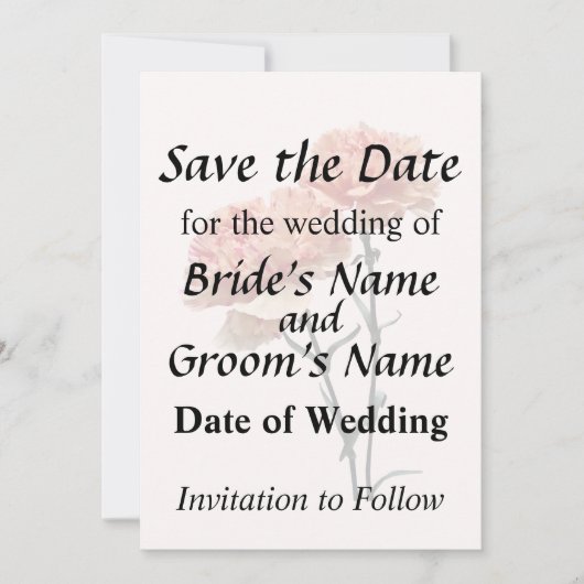 Zwei pfirsichfarbene Nelken Save The Date (Vorderseite)