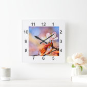 Zwei Phantastische Sakura-Blume. Rosa, blauer Hint Quadratische Wanduhr (Zuhause)