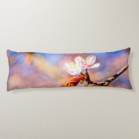 Zwei Phantastische Sakura-Blume. Rosa, blauer Hint Seitenschläferkissen (Rückseite)