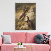 Zwei Pine Martens auf einem Felsen im Wald Leinwanddruck (Insitu (Wohnzimmer))