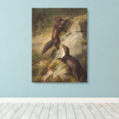 Zwei Pine Martens auf einem Felsen im Wald Leinwanddruck (Insitu (Holzboden))