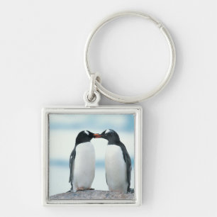 Zwei Pinguine, die Schnäbel berühren Schlüsselanhänger