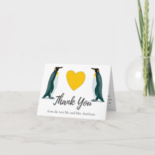 Zwei Pinguine   Gelbes Herz   Hochzeits-Dankeschön Dankeskarte