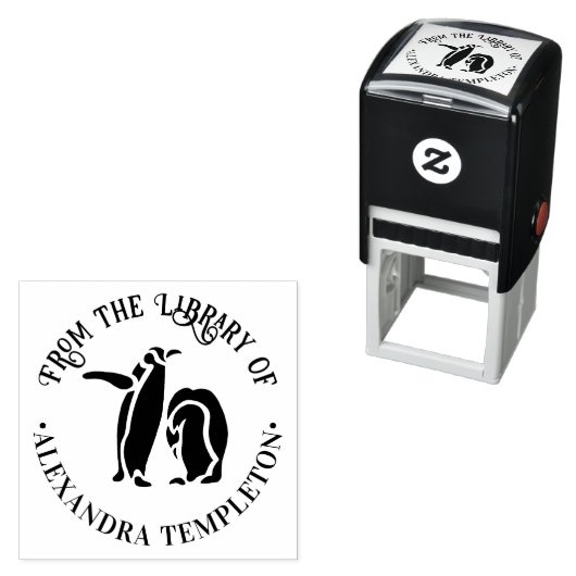 Zwei Pinguine Silhouette "From the Library" Name Permastempel (Beispiel)