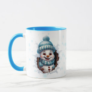 Zwei pinkende Schneemänner in Blue Christmas Coffe Tasse