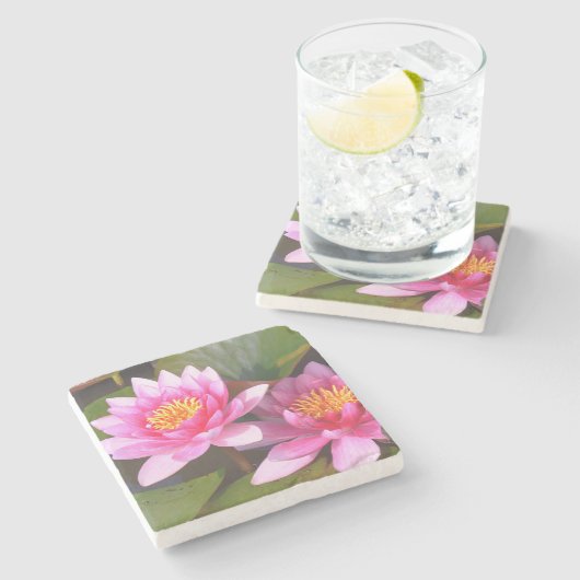 "ZWEI PINKWASSERLILIEN" STEINUNTERSETZER (Seitenansicht)