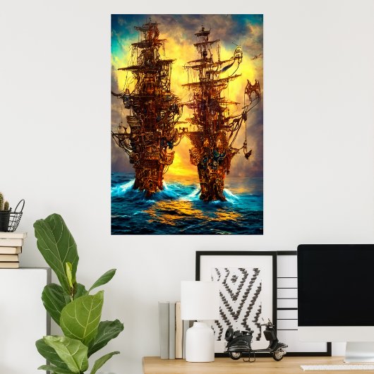 Zwei Piratenschiffe auf See | AI Art Poster (Heimbüro)