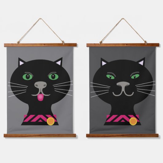 Zwei Plakatpaare für Katzen Wandteppich Mit Holzrahmen (Doppelt)