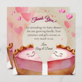 "Zwei Platterbsen im Kuchen!" - Twin Baby Girl Dus Dankeskarte (Vorne/Hinten)