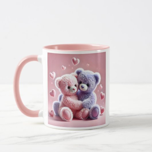 Zwei Plüschbärtchen, die sich umarmen. Tasse (Links)