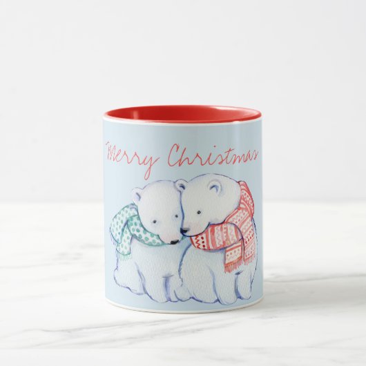 Zwei Polar Bears Frohe Weihnachtsfeier Tasse (Zentrum)