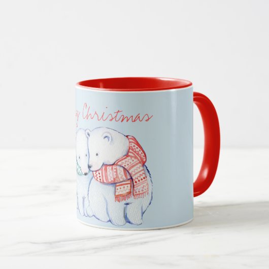 Zwei Polar Bears Frohe Weihnachtsfeier Tasse (VorderseiteRechts)