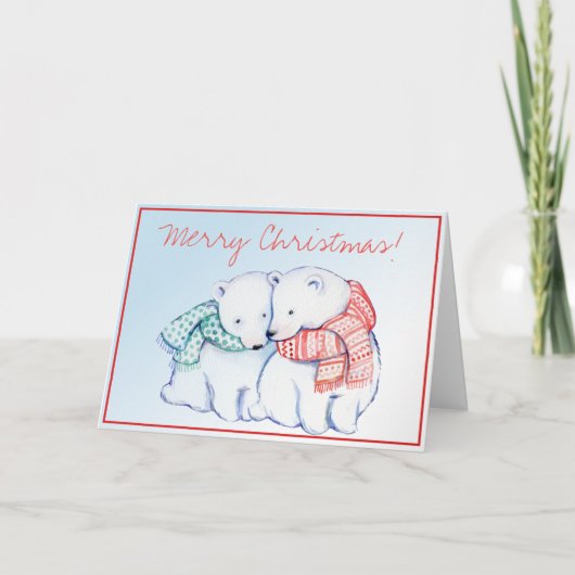 Zwei Polar Bears Frohe Weihnachtsgrüße Karte (Vorderseite)