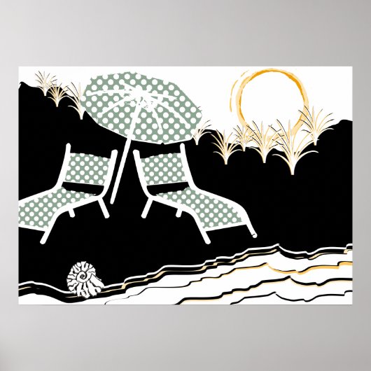 Zwei Polka Dot Beach Stühle im Sunset Poster (Vorne)